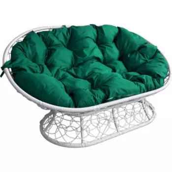 Диван Планета про Мамасан ротанг искусственный, белый, подушка зелёная (12110104)