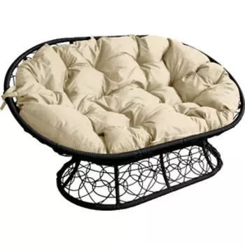 Диван Планета про Мамасан ротанг искусственный, черный, подушка бежевая (12110401)