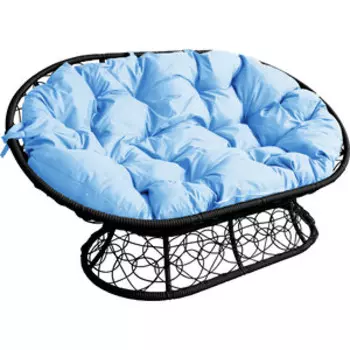 Диван Планета про Мамасан ротанг искусственный, черный, подушка голубая (12110403)