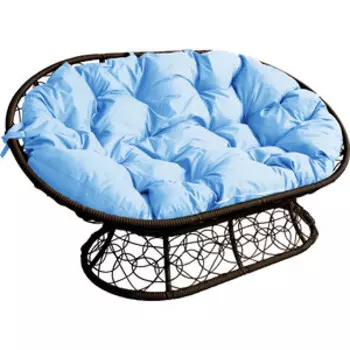 Диван Планета про Мамасан ротанг искусственный, коричневый, подушка голубая (12110203)