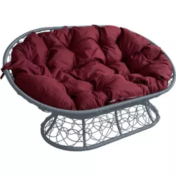 Диван Планета про Мамасан ротанг искусственный, серый, подушка бордовая (12110302)