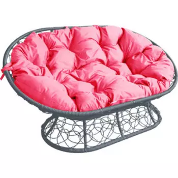 Диван Планета про Мамасан ротанг искусственный, серый, подушка розовая (12110308)