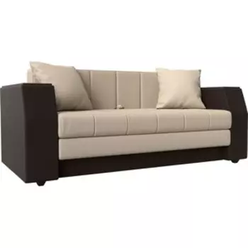 Диван прямой АртМебель Атлант мини эко-кожа бежевый/коричневый