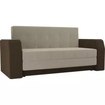 Диван прямой АртМебель Атлант мини микровельвет бежевый/коричневый