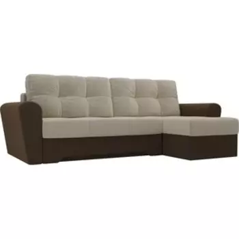 Диван угловой АртМебель Амстердам микровельвет бежевый/коричневый правый угол