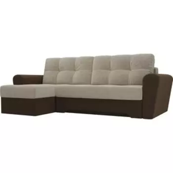 Диван угловой АртМебель Амстердам микровельвет бежевый/коричневый левый угол