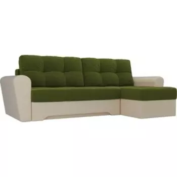 Диван угловой АртМебель Амстердам микровельвет зеленый/бежевый правый угол