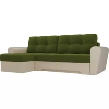 Диван угловой АртМебель Амстердам микровельвет зеленый/бежевый левый угол