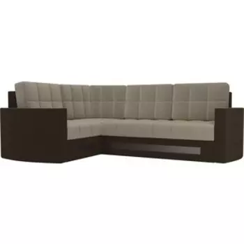 Диван угловой АртМебель Белла У микровельвет бежево-коричневый левый