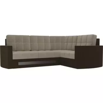 Диван угловой АртМебель Белла У микровельвет бежево-коричневый правый