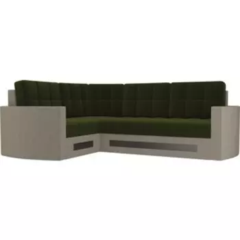 Диван угловой АртМебель Белла У микровельвет зелено-бежевый левый