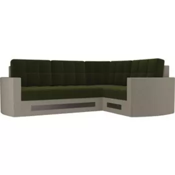 Диван угловой АртМебель Белла У микровельвет зелено-бежевый правый