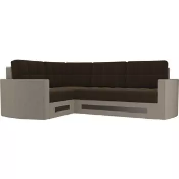 Диван угловой АртМебель Белла У микровельвет коричнево-бежевый левый