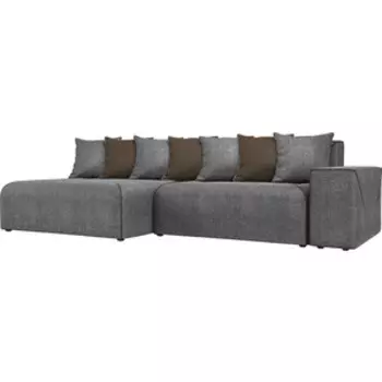 Диван угловой АртМебель Кёльн рогожка серый подушки коричневые левый угол