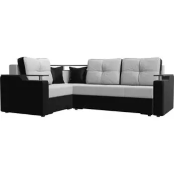 Диван угловой АртМебель Комфорт эко-кожа бело-черный левый