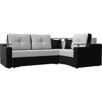 Диван угловой АртМебель Комфорт эко-кожа бело-черный правый