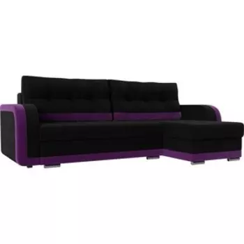 Диван угловой АртМебель Марсель велюр черный/фиолетовый правый угол
