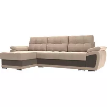 Диван угловой АртМебель Нэстор велюр бежевый вставка коричневая левый угол