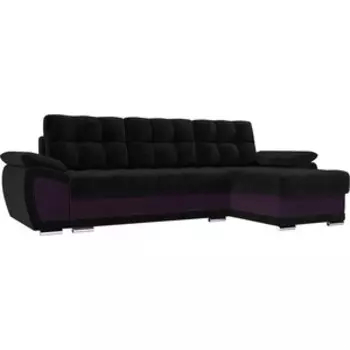 Диван угловой АртМебель Нэстор велюр черный вставка фиолетовая правый угол