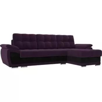 Диван угловой АртМебель Нэстор велюр фиолетовый вставка черная правый угол
