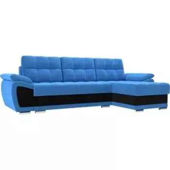 Диван угловой АртМебель Нэстор велюр голубой вставка черная правый угол