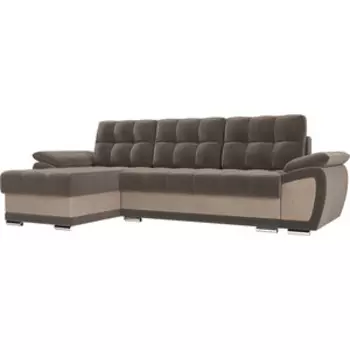 Диван угловой АртМебель Нэстор велюр коричневый вставка бежевая левый угол