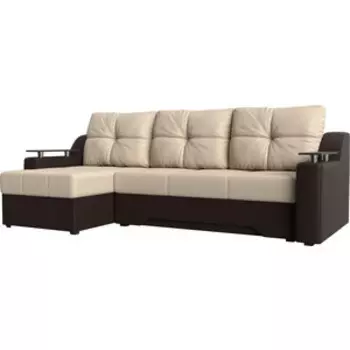 Диван угловой АртМебель Сенатор эко-кожа бежево-коричневый левый