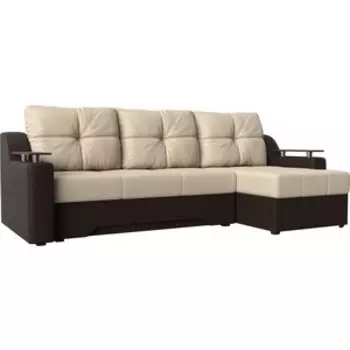Диван угловой АртМебель Сенатор эко-кожа бежево-коричн правый