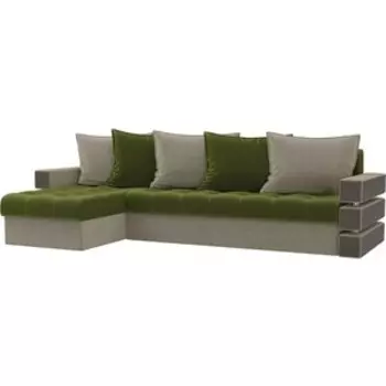 Диван угловой АртМебель Венеция микровельвет зелено-бежевый левый