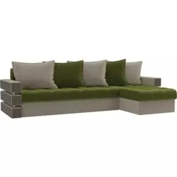 Диван угловой АртМебель Венеция микровельвет зелено-бежевый правый
