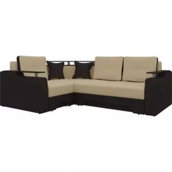 Диван угловой Мебелико Комфорт эко-кожа бежево-коричн левый