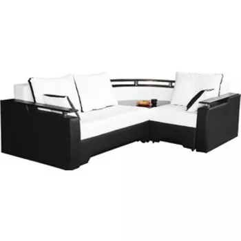 Диван угловой Мебелико Комфорт правый ОснЛегенда Белый, КомпЛегенда Черный