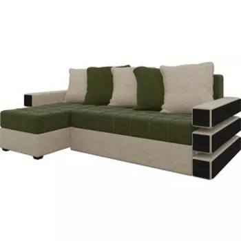 Диван угловой Мебелико Венеция микровельвет зелено-бежевый левый