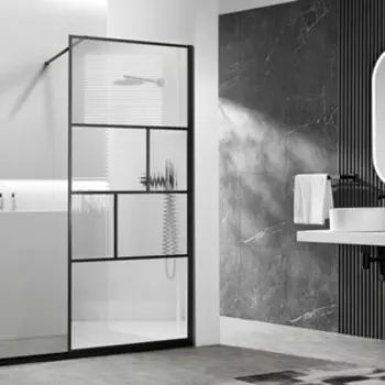 Душевая перегородка Vincea Walk-In HP Art 90х200 прозрачная/рифленая, черная (VSW-1HC900CFB)