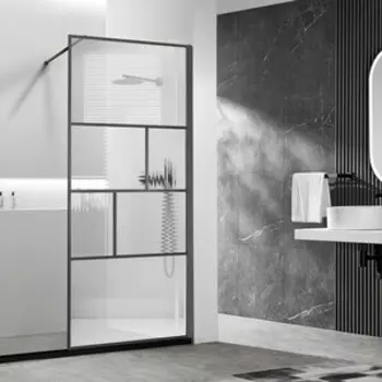 Душевая перегородка Vincea Walk-In HP Art 90х200 прозрачная/рифленая, вороненая сталь (VSW-1HC900CFGM)