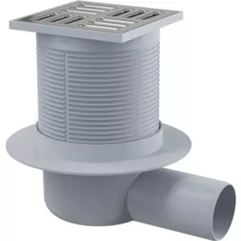 Душевой трап AlcaPlast 105х105/50 подводка боковая, нержавеющая сталь, гидрозатвор мокрый (APV1)