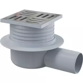 Душевой трап AlcaPlast 105х105/50 подводка боковая, нержавеющая сталь, гидрозатвор мокрый (APV26)