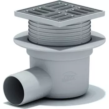 Душевой трап АНИ пласт 10х10/50 горизонтальный, регулируемый, мокрый затвор, решетка из нерж. стали (TA5602)