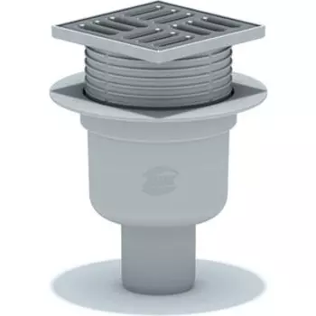 Душевой трап АНИ пласт 10х10/50 вертикальный, регулируемый, мокрый затвор, решетка из нерж. стали (TA5702)