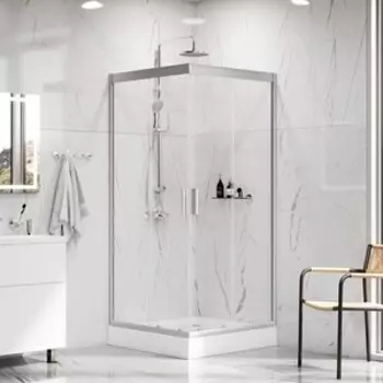 Душевой уголок Am.Pm Gem 90x90 с поддоном, прозрачный, матовое серебро