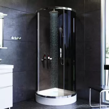 Душевой уголок Am.Pm Like Round 95x95 с поддоном, тонированный, хром