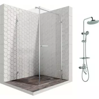 Душевой уголок Ambassador Abner 100x100 с душевой системой Lemark, прозрачный, хром (10011102R, LM7010C)