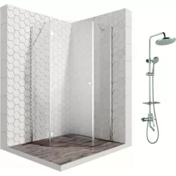 Душевой уголок Ambassador Diamond 90x90 с душевой системой Lemark, левый, прозрачный, хром (12011111L, LM7010C)