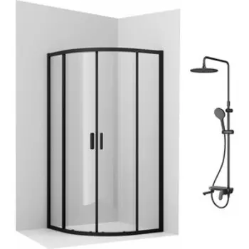 Душевой уголок Ambassador* Kingston 100х100 с душевой системой Am.Pm, прозрачный, черный (14011205, F0780722)