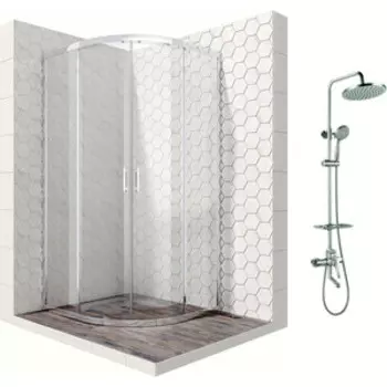 Душевой уголок Ambassador Kingston 100x100 с душевой системой Lemark, прозрачный, хром (14011105, LM7010C)