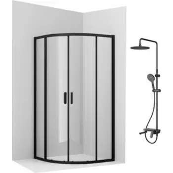 Душевой уголок Ambassador* Kingston 80х80 с душевой системой Am.Pm, прозрачный, черный (14011206, F0780722)