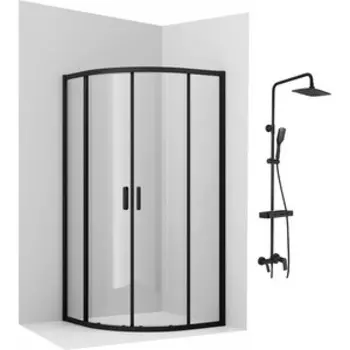 Душевой уголок Ambassador* Kingston 80х80 с душевой системой Lemark, прозрачный, черный (14011206, LM7002BL)
