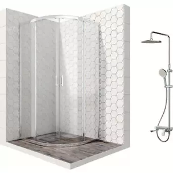 Душевой уголок Ambassador Kingston 90x90 с душевой системой Am.Pm, прозрачный, хром (14011104, F0780700)