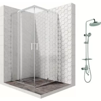 Душевой уголок Ambassador Kingston 90x90 с душевой системой Lemark, прозрачный, хром (14011102, LM7010C)