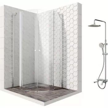 Душевой уголок Ambassador Nord 100x100 с душевой системой Am.Pm, прозрачный, хром (13011102, F0780700)